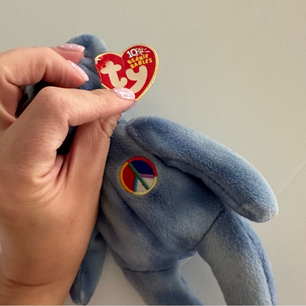 Ty Blue Peace Bear Plush with Rainbow Peace Patch - Picture 3 of 4